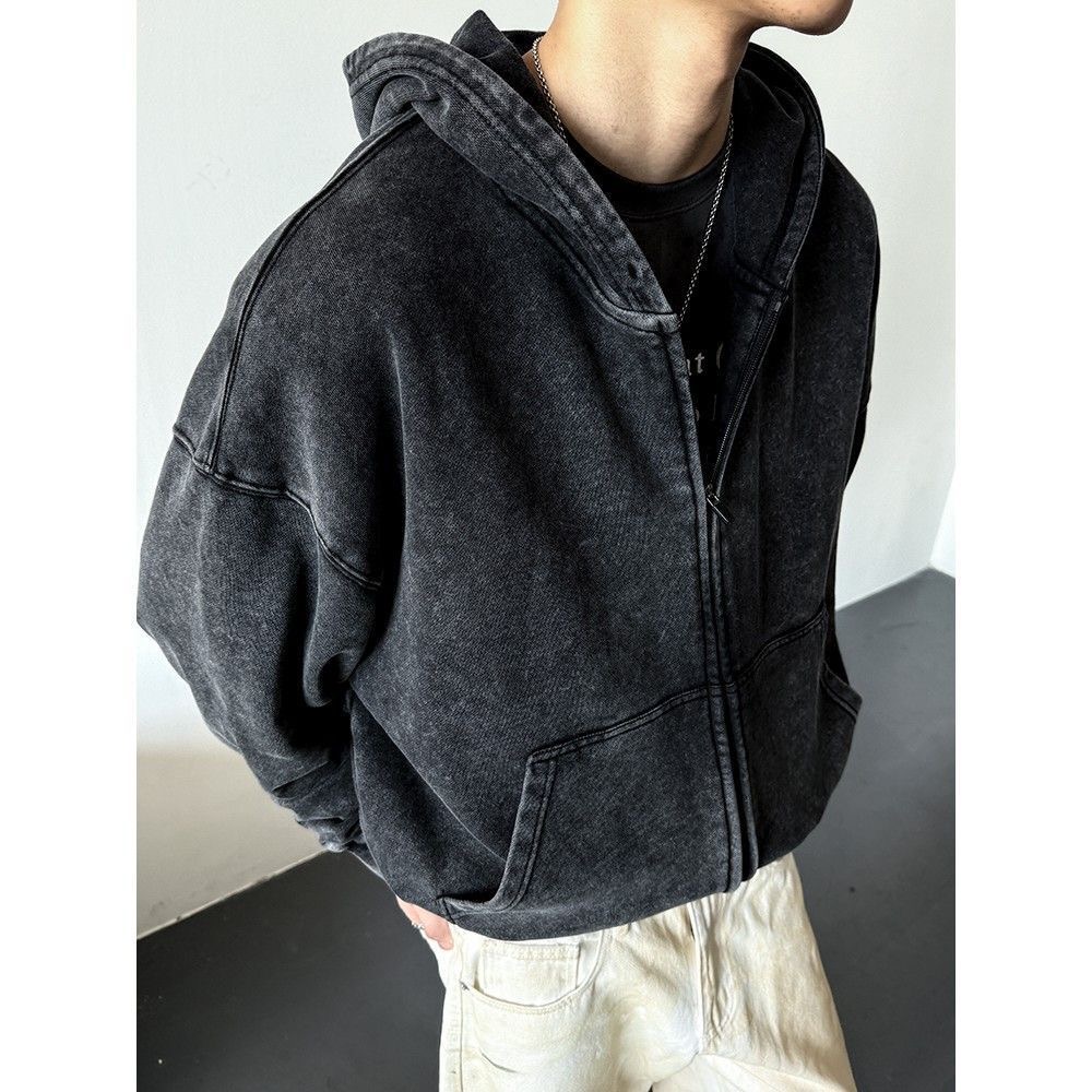 Stone-Washed Zip-Up Hoodie
