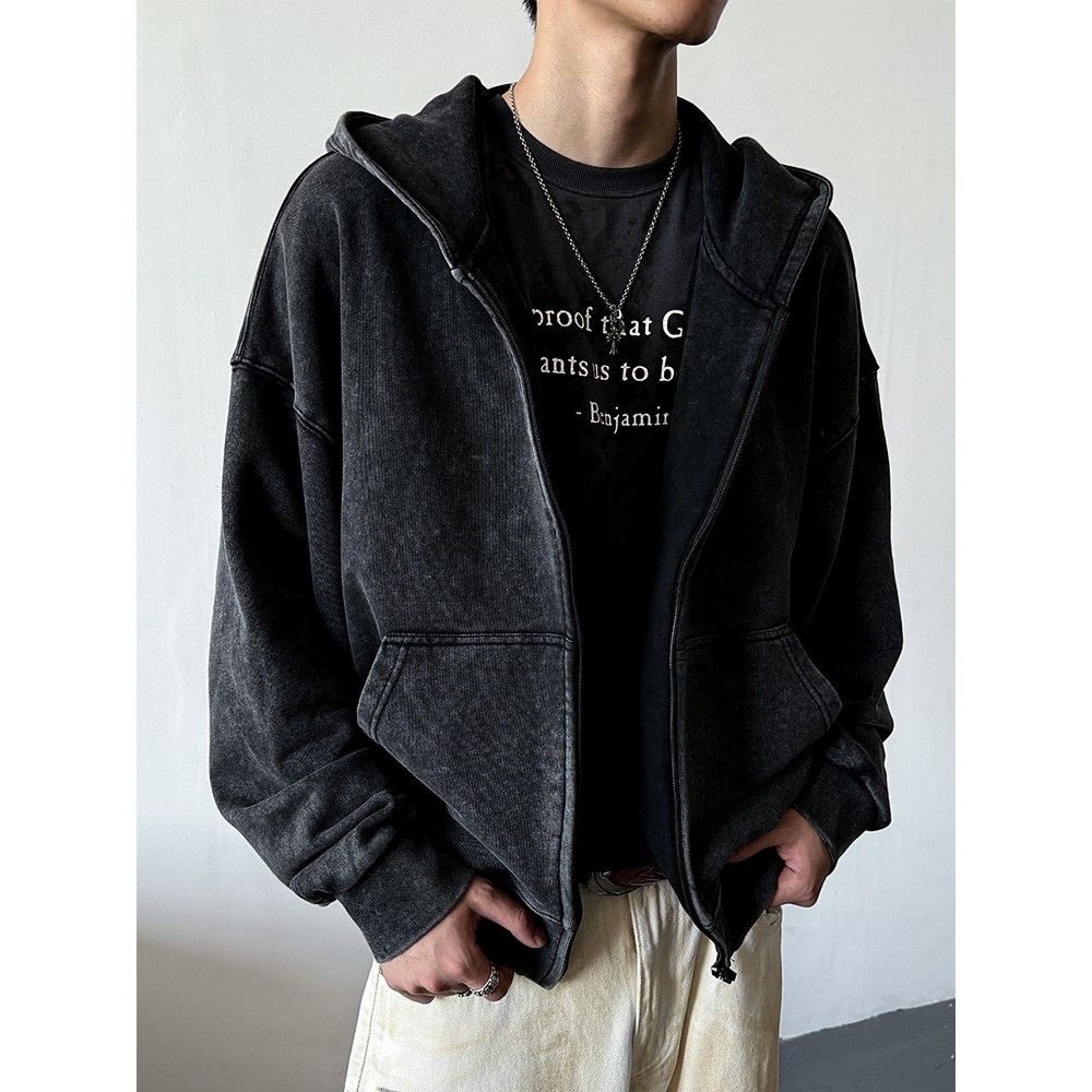 Stone-Washed Zip-Up Hoodie — зураг 2